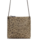 Women's leather pouch bag by B.May in mushroom leo pattern with crossbody strap