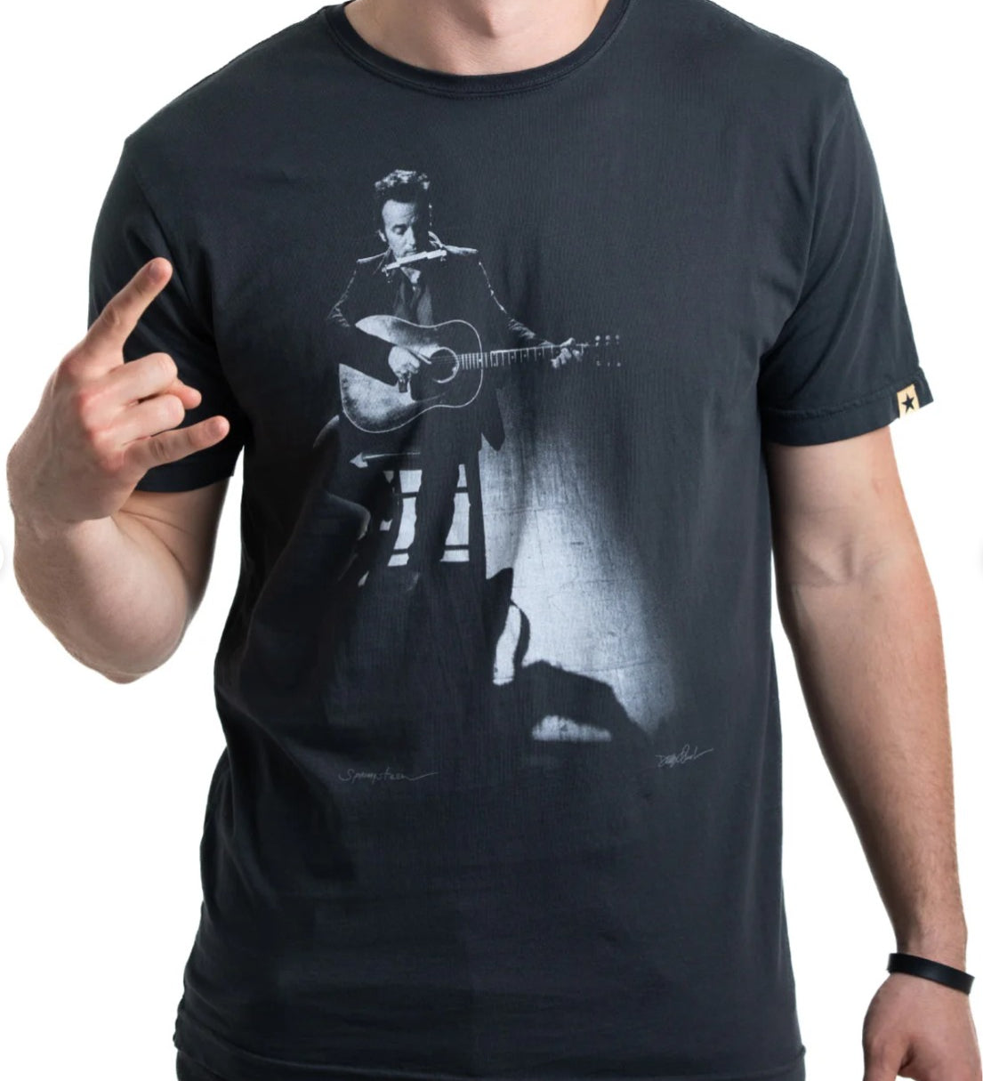 Clinch Collections Bruce Springsteen Tee in black, vintage-inspired band t-shirt with Springsteen graphic, front view