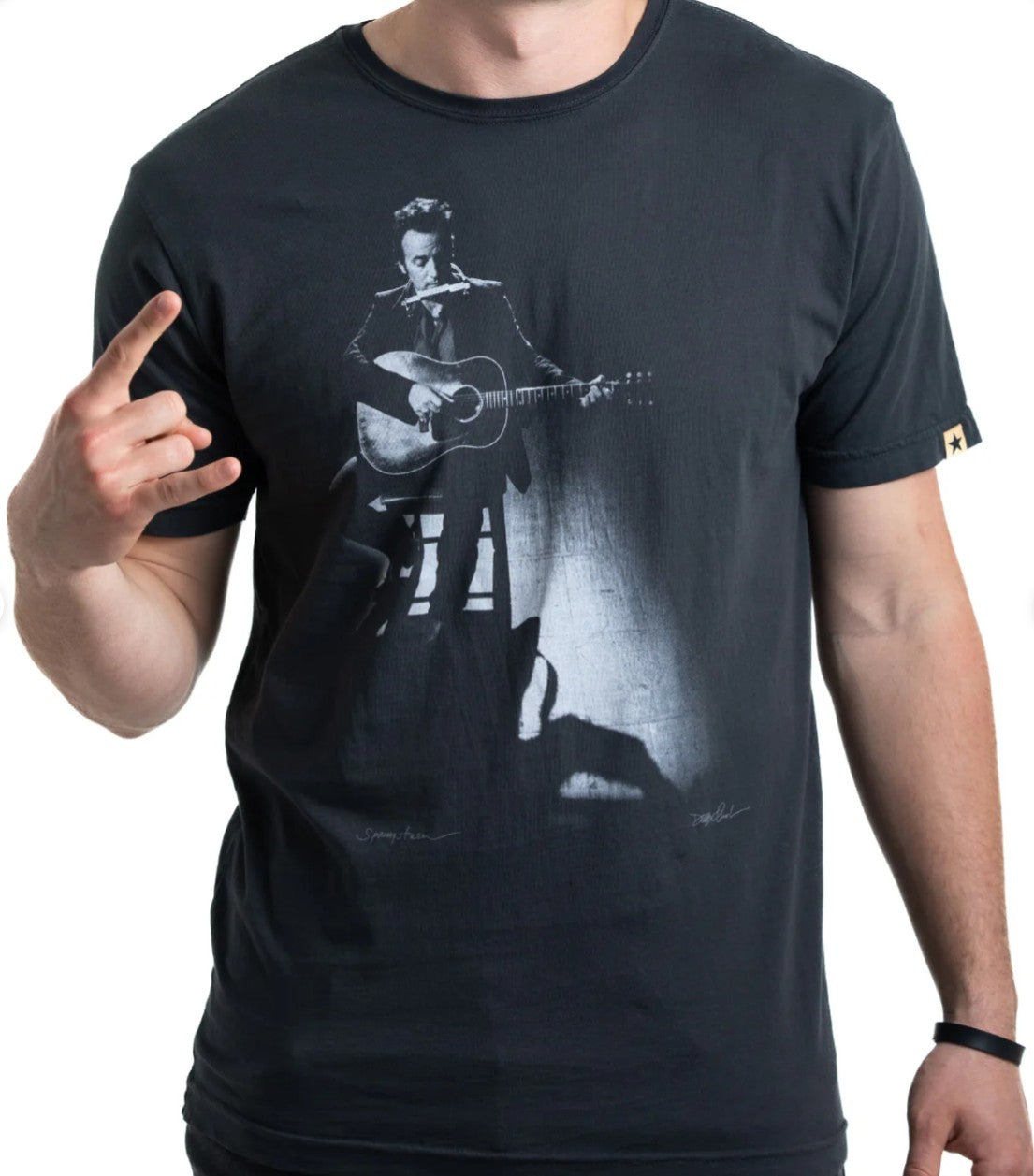 Clinch Collections Bruce Springsteen Tee in black, vintage-inspired band t-shirt with Springsteen graphic, front view