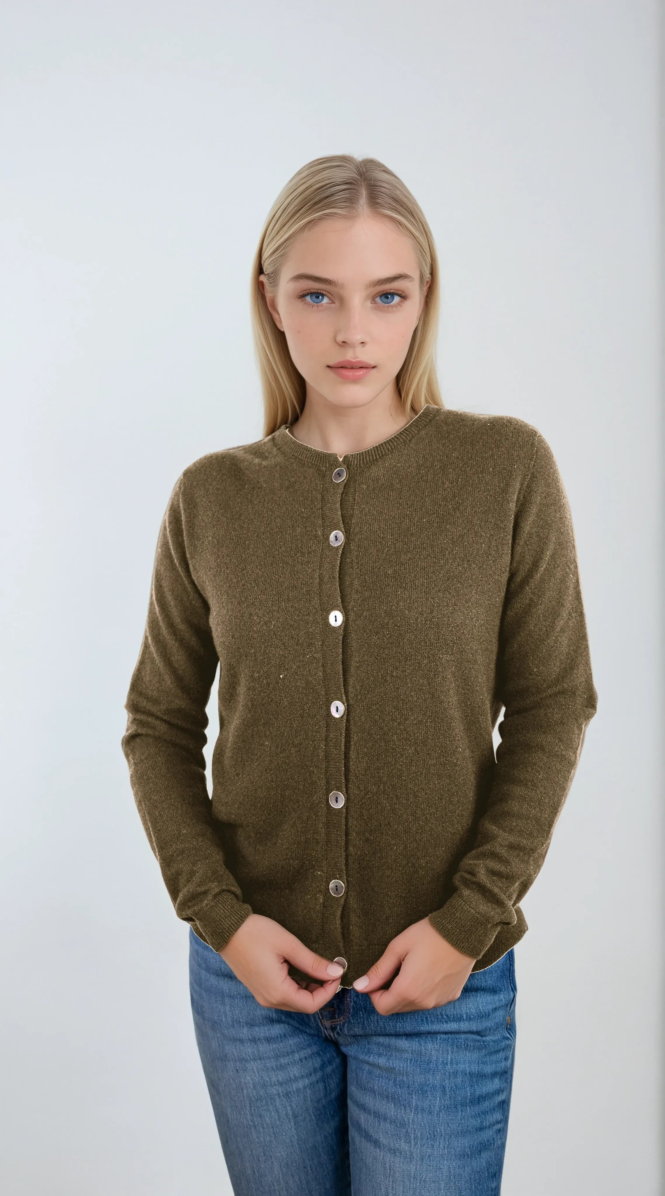 Classic black natural brown cashmere Scottish cashmere sweater designed in Telluride and made in the USA. A versatile first layer for any wardrobe.