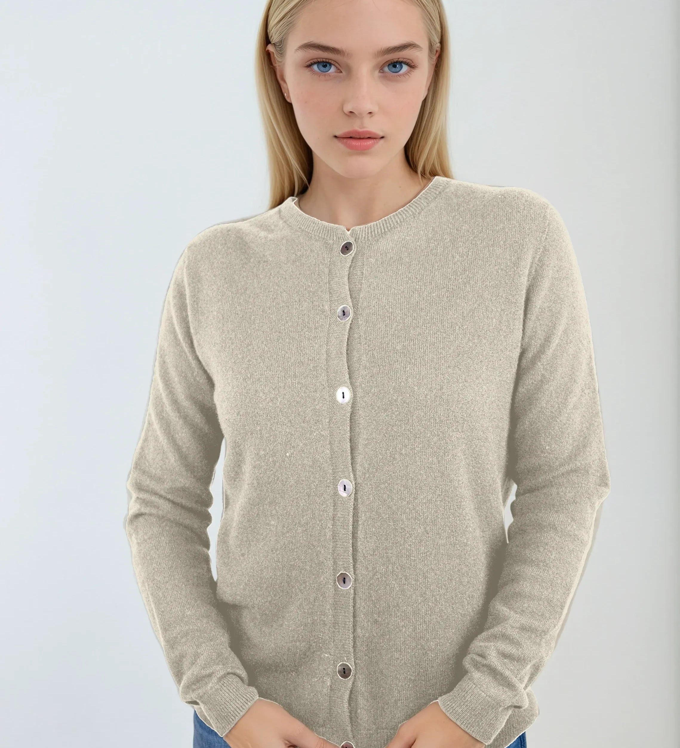 Classic off-white cashmere Scottish cashmere sweater designed in Telluride and made in the USA. A versatile first layer for any wardrobe.