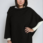 deep black cashmere Scottish cashmere poncho designed in Telluride and made in the USA. A versatile, elegant winter wrap for all body types.