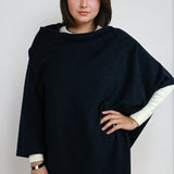 navy blue cashmere Scottish cashmere poncho designed in Telluride and made in the USA. A versatile, elegant winter wrap for all body types.
