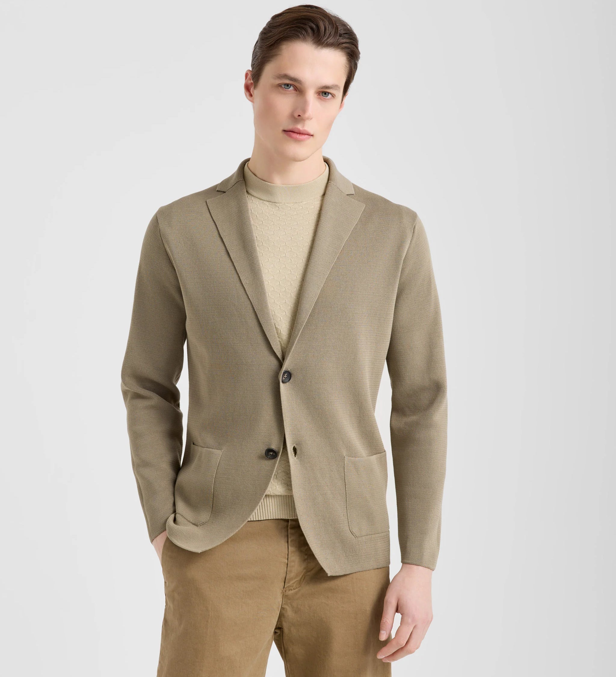 Men's cotton knit blazer by Filippo De Laurentiis with tailored fit and lightweight structure