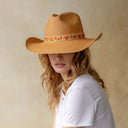 Freya Posy Western Panama Hat in butterscotch Paja Toquilla straw with vintage floral trim