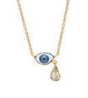 Grainne Morton Blue Eye Teardrop Necklace with vintage glass and rhinestone in 18k gold-plated silver