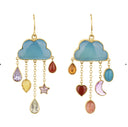Statement gemstone drop earrings by Grainne Morton with gold chain and multi stone design