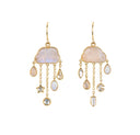 Grainne Morton Cloud & Rain Chain Drop Earrings with moonstone, opal, vintage rhinestone, and glass