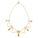 Grainne Morton Coin and Lace Linked Charm Drop Necklace with chalcedony, pearl, vintage glass, and rhinestone