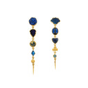 Grainne Morton Five Charm Victorian Drop Earrings with lapis, opal, antique button, and vintage glass
