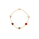 Grainne Morton Five Mini Charm Bracelet with garnet, coral, opal, pearl, and glass charms