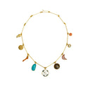Grainne Morton Nine Wire Charm Necklace with turquoise, opal, moonstone, antique coral, shell, and antique button
