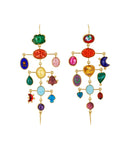 Grainne Morton Rainbow Multilayer Balance Victorian Drop Earrings with colorful gemstones and vintage glass