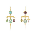 Grainne Morton Victorian Pin Drop Earrings with turquoise, blue topaz, amber, blue agate, and sardonyx