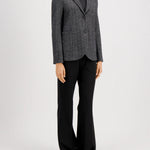 Harris Wharf Stand-Up Collar Boyfriend Blazer in Salt & Pepper patterned moleskin, unlined Italian-made blazer with patch pockets, front view