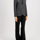 Harris Wharf Stand-Up Collar Boyfriend Blazer in Salt & Pepper patterned moleskin, unlined Italian-made blazer with patch pockets, front view