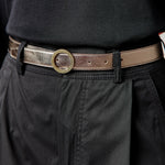 Il Bisonte Bigallo grain leather belt with round logo-engraved buckle – front view