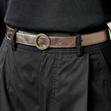 Il Bisonte Bigallo grain leather belt with round logo-engraved buckle – front view