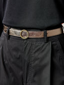Il Bisonte Bigallo grain leather belt with round logo-engraved buckle – front view