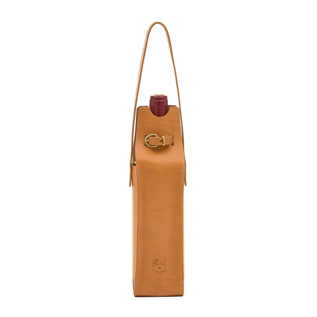 Il Bisonte leather bottle holder in natural vegetable-tanned Italian leather