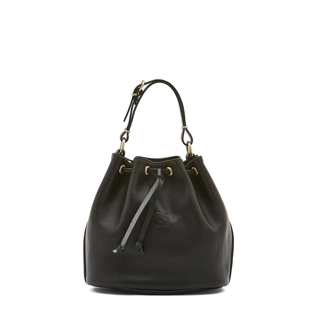 Il Bisonte leather bucket bag in black vegetable-tanned Italian leather
