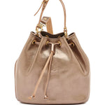 Il Bisonte leather bucket bag in metallic bronze Italian leather with drawstring closure