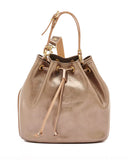 Il Bisonte leather bucket bag in metallic bronze Italian leather with drawstring closure