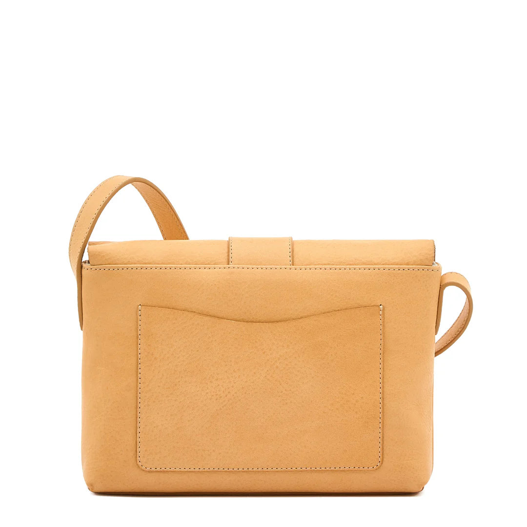 Back view of Il Bisonte Linea 1990 leather crossbody bag in natural with exterior pocket