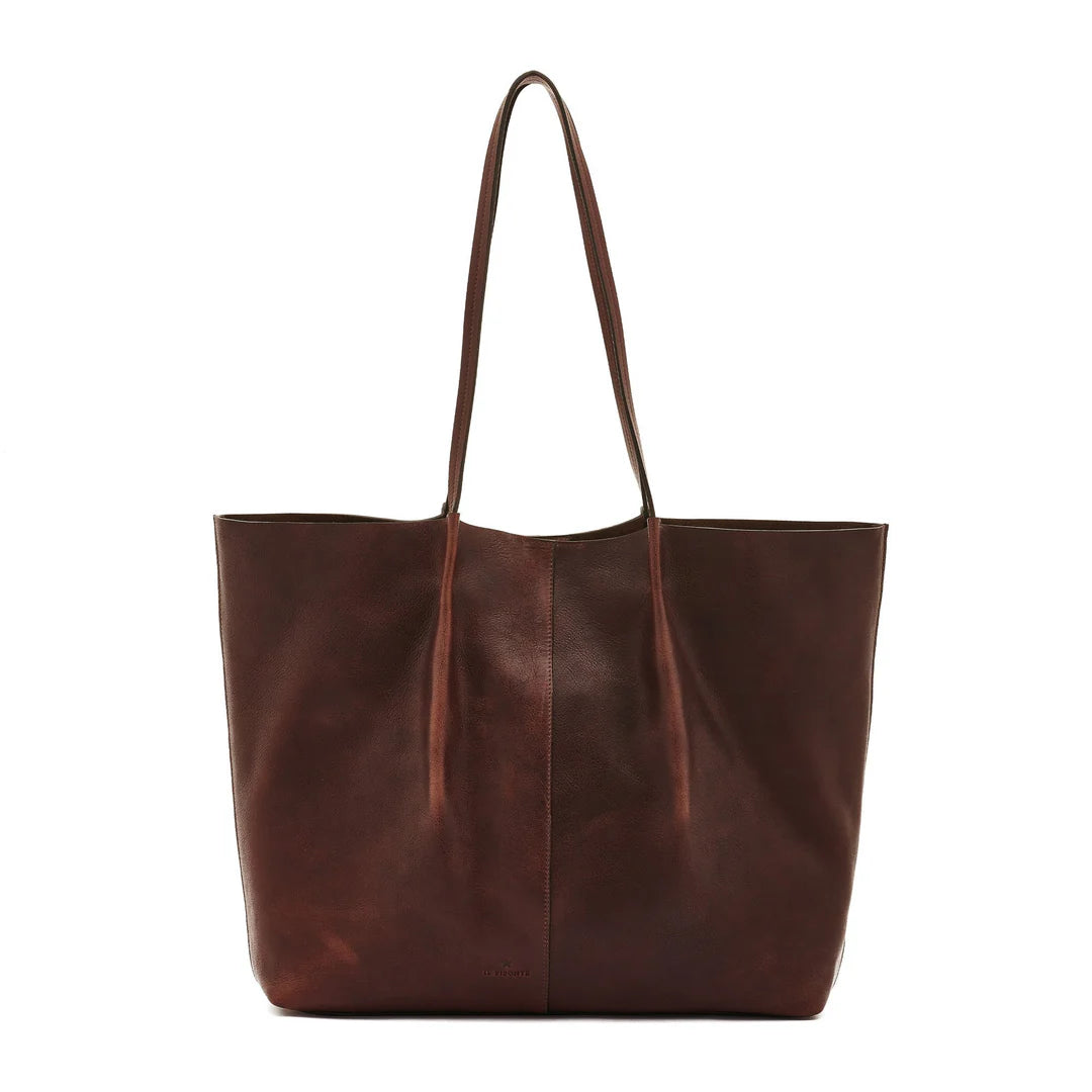 Il Bisonte Nina tote bag in coffee vegetable-tanned Italian leather with soft pleated design