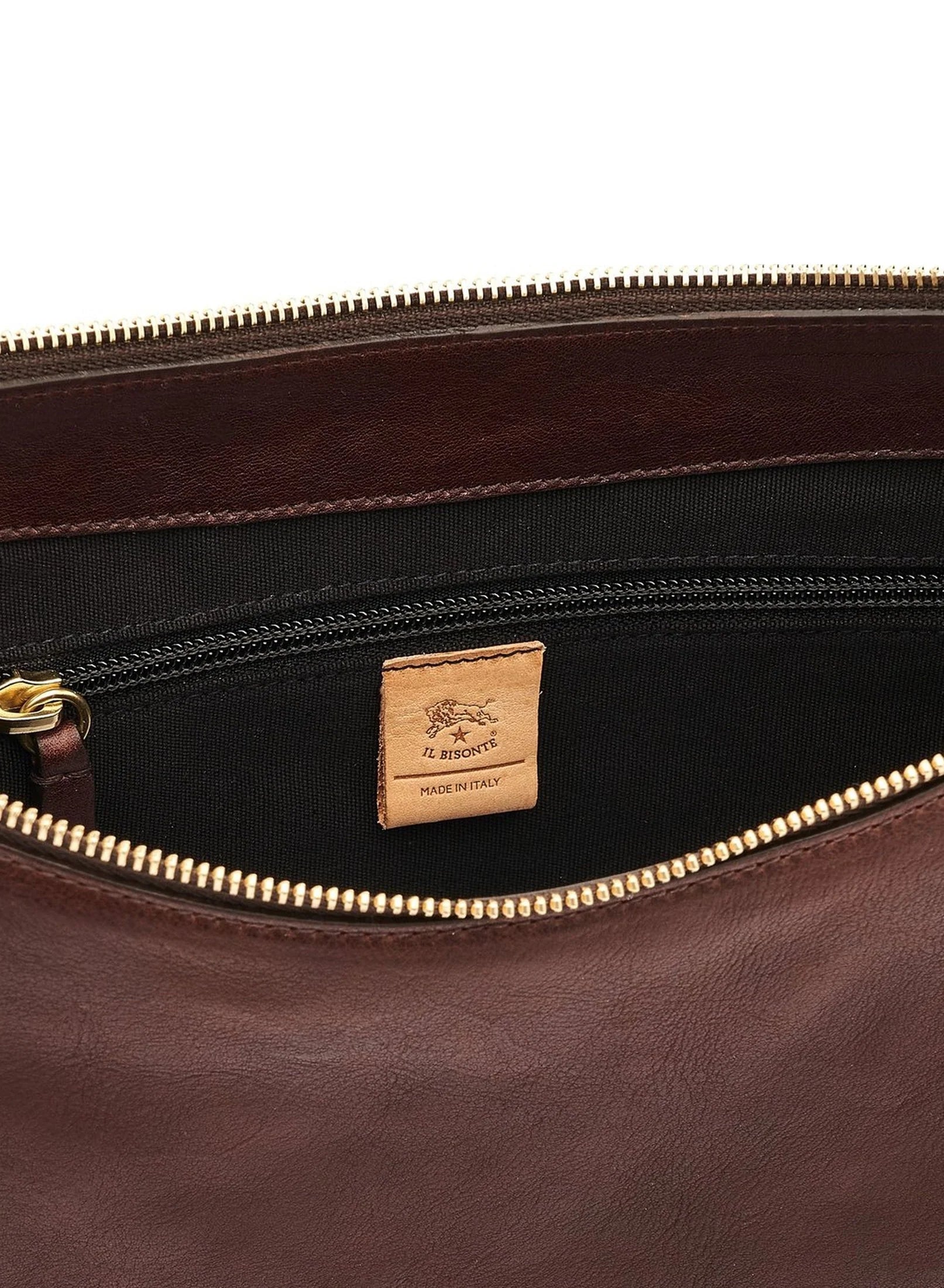 Interior of Il Bisonte Oliveta Hobo Bag featuring cotton canvas lining and zip pocket