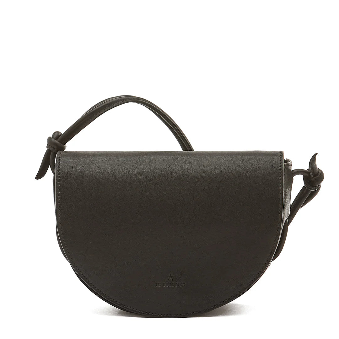 Il Bisonte Snodo crossbody bag in black vintage leather with handcrafted wood frame