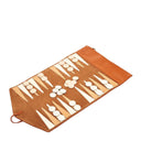 Open Il Bisonte leather backgammon set with two-tone suede and leather playing surface