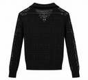 Back view of the Lamberto Losani black lace knit cashmere polo showing the lace motif at the nec