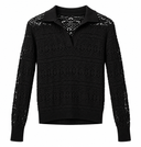 Lamberto Losani for CashmereRED black lace knit cashmere polo sweater with Johnny collar