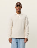 Men's long sleeve knit polo by Les Deux in cotton weave knit with button placket and ribbed collar