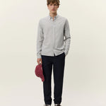 Les Deux Desert Reg Shirt in Grey Mélange brushed cotton, slim fit with button-down collar and tonal Encore embroidery, front view