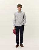Les Deux Desert Reg Shirt in Grey Mélange brushed cotton, slim fit with button-down collar and tonal Encore embroidery, front view