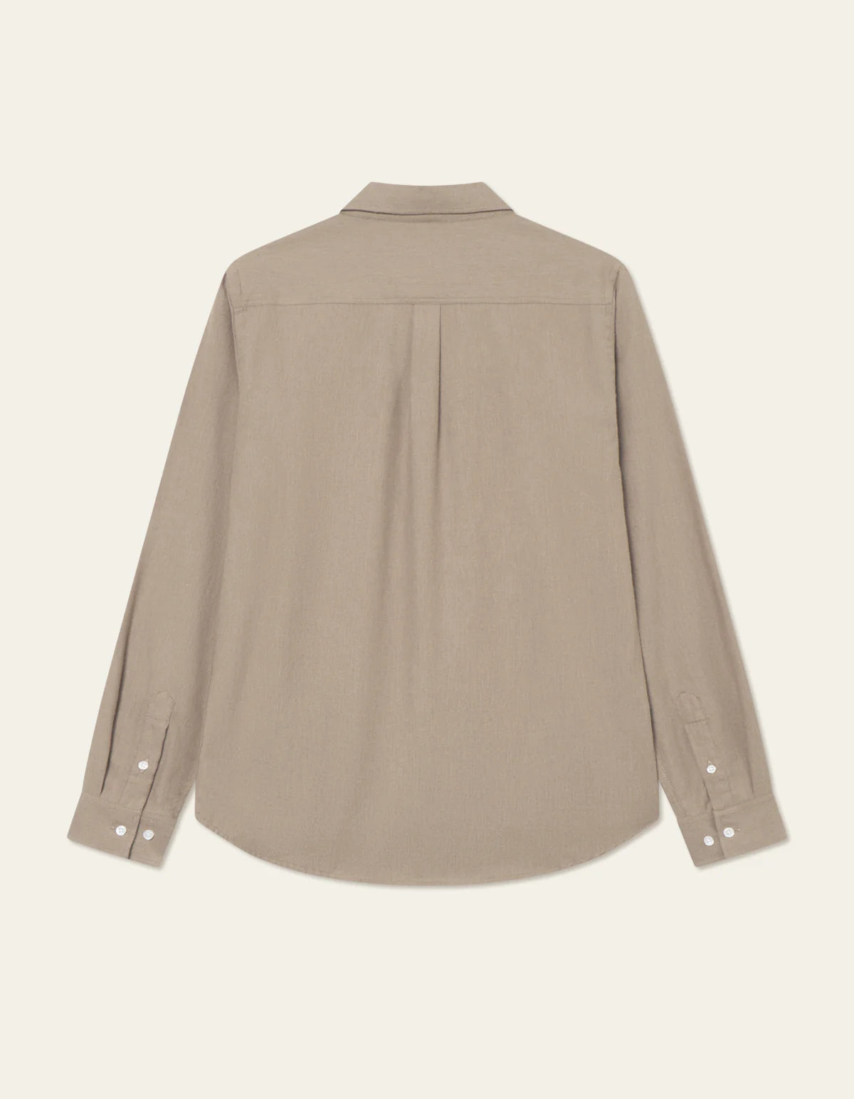 Back view of Les Deux Desert Reg Shirt in Lead Grey brushed cotton, slim fit with classic yoke and box pleat