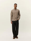 Les Deux Desert Reg Shirt in Lead Grey brushed cotton, slim fit with contrast buttons and tonal Encore chest embroidery, front view