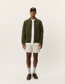 Men's cotton Milano knit overshirt by Les Deux in olive with zip front and structured design