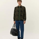 Les Deux Kody Patchwork Wool Overshirt in 100% merino wool, heavyweight men’s overshirt with patchwork design, front view