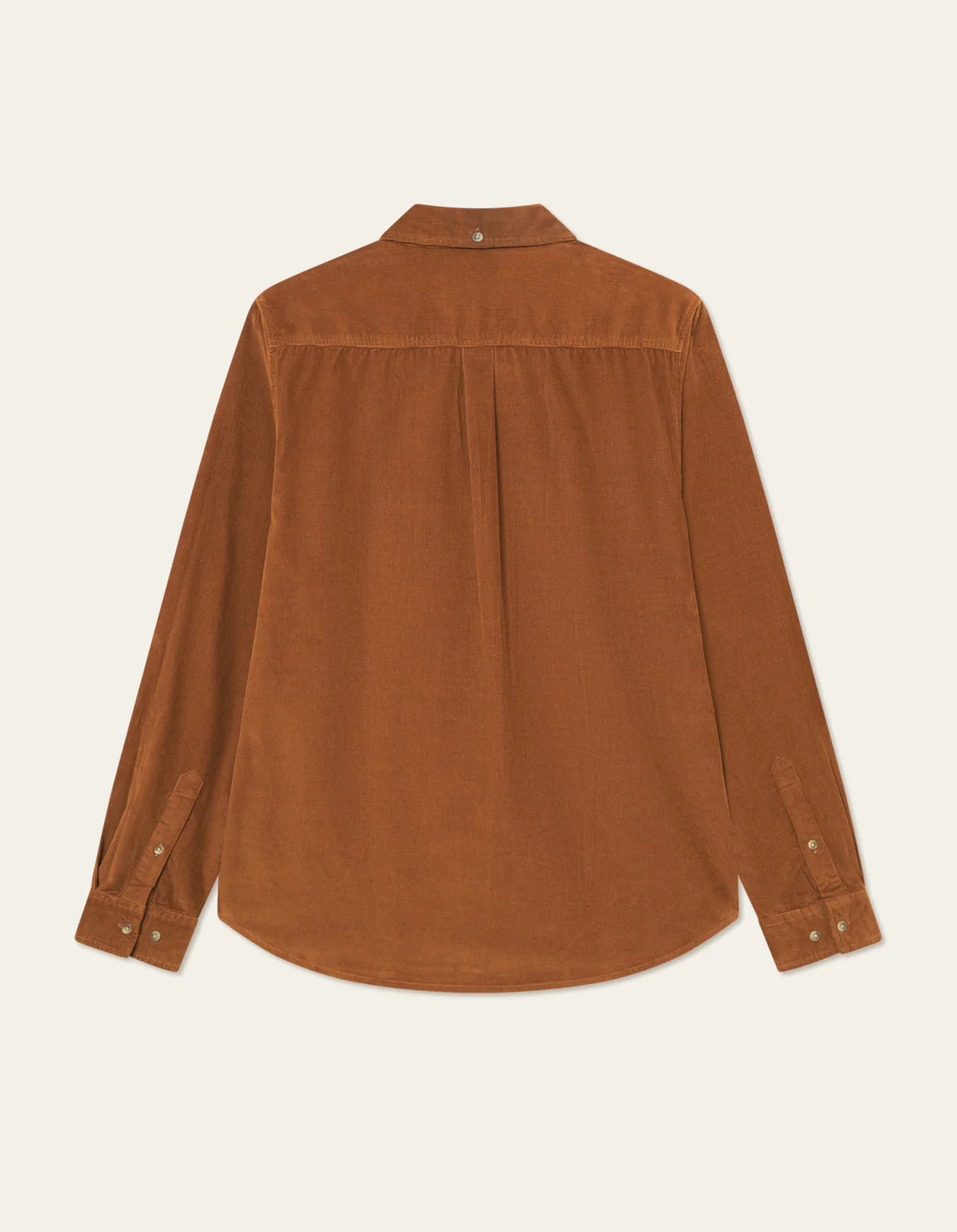 Back view of Les Deux Konrad Corduroy Shirt in lightweight organic cotton with curved hem and box pleat yoke