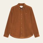Les Deux Konrad Shirt in fine organic cotton corduroy with button-down collar and tonal Encore embroidery, front view