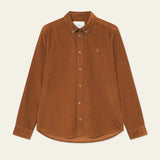 Les Deux Konrad Shirt in fine organic cotton corduroy with button-down collar and tonal Encore embroidery, front view