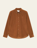 Les Deux Konrad Shirt in fine organic cotton corduroy with button-down collar and tonal Encore embroidery, front view