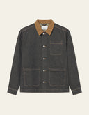 Les Deux Layton Denim Overshirt in heavy cotton twill with contrast canvas collar and branded metal buttons, front view
