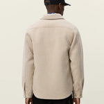 Back view of Les Deux Lennon Bouclé Overshirt in heavyweight recycled polyester and wool blend with curved hem