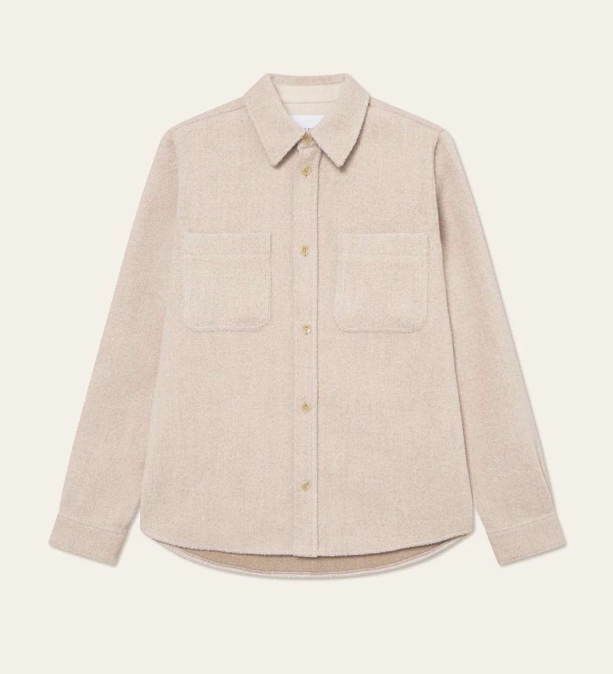 Les Deux Lennon Bouclé Overshirt in heavyweight textured fabric with chest flap pockets and bone-look buttons, front view