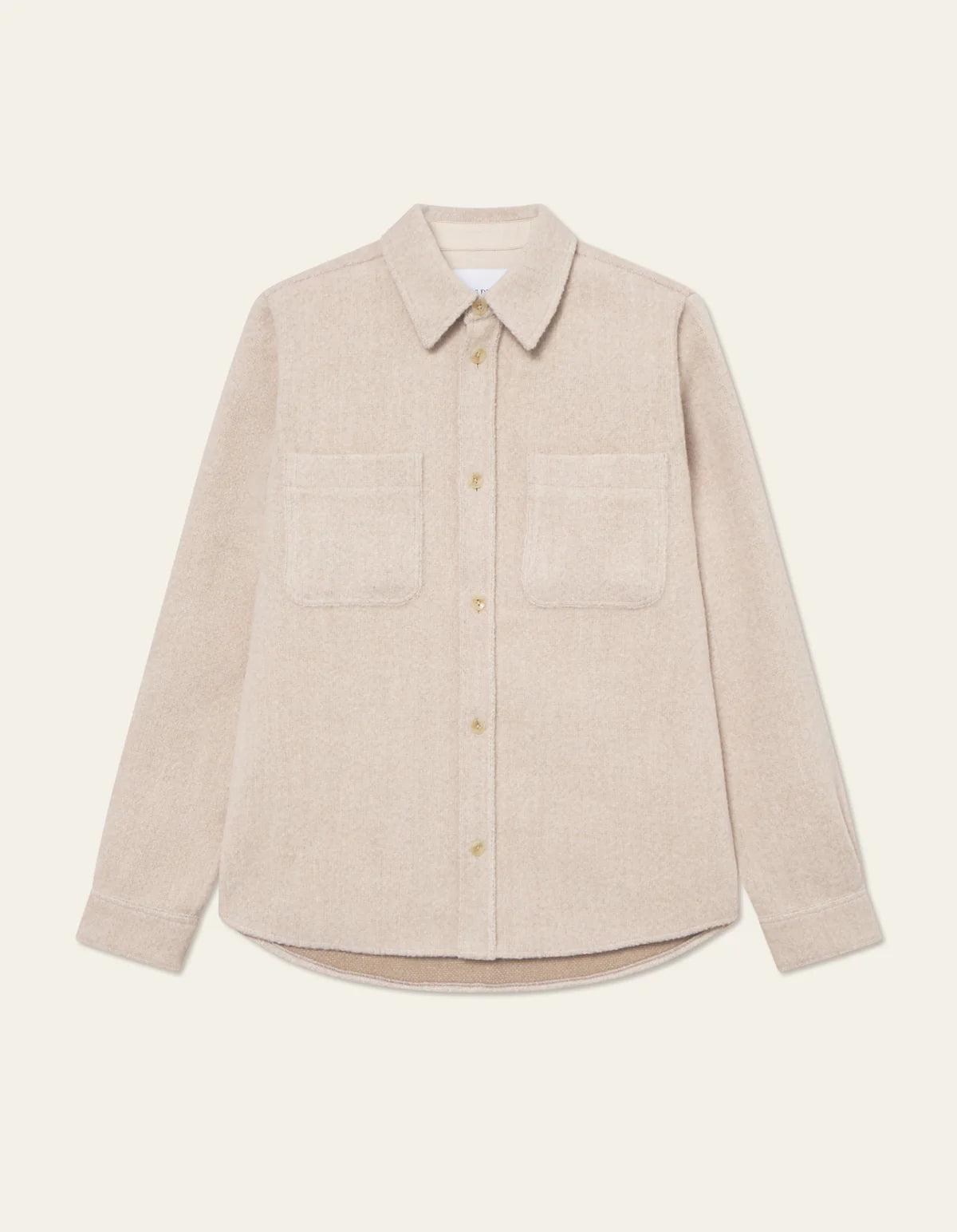 Les Deux Lennon Bouclé Overshirt in heavyweight textured fabric with chest flap pockets and bone-look buttons, front view