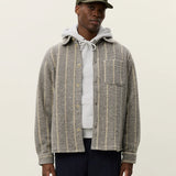 Les Deux Lennon Wool Pinstripe Overshirt, men’s wool blend shirt jacket with relaxed fit and pinstripe design, front view